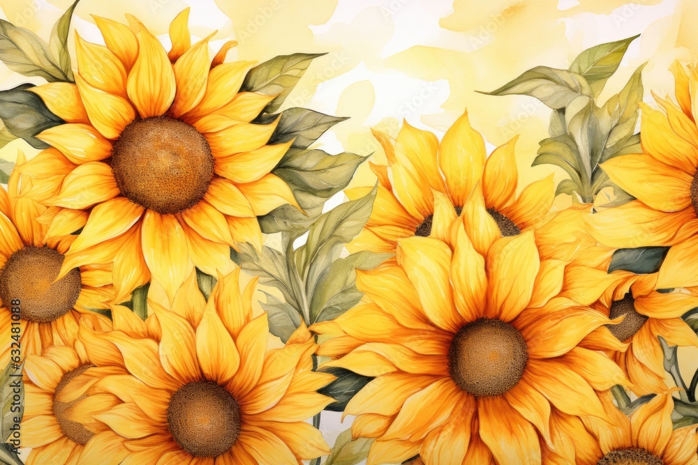 Watercolor retro sunflowers on white background Watercolor retro sunflowers on white background