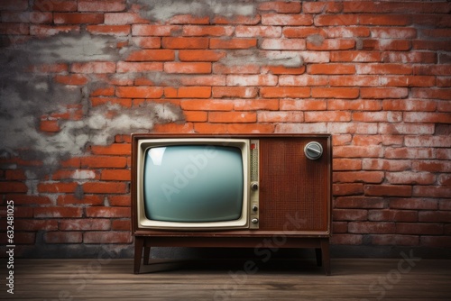 Vintage TV against a brick wall. Retro style.