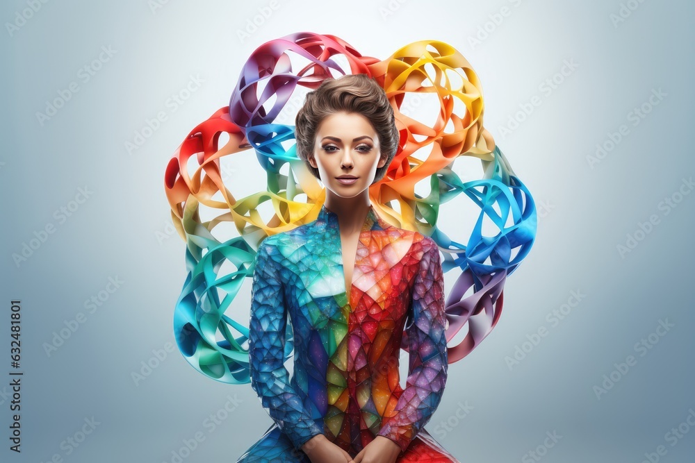 Woman Standing in Front Of Rainbow Infinity Swirls, concept for Neurodiversity or Autism Acceptance, created with geenrative AI Woman Standing in Front Of Rainbow Infinity Swirls, concept for Neurodiversity or Autism Acceptance, created with geenrative AI