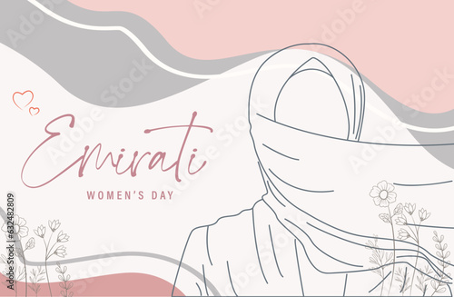 Emirates Women's Day Design with Female with Hijab Vector Illustration. Emirati Womens Day Template Suitable for Poster Banner Flyer Background. UAE Women's Day August.