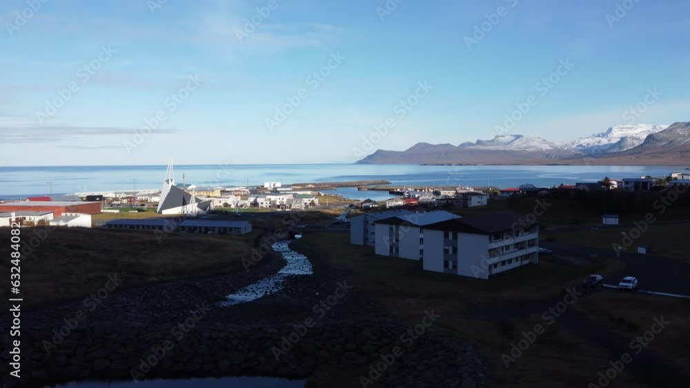 town in iceland Olafsvik, Snaefellsnes, Iceland - Aerial drone view