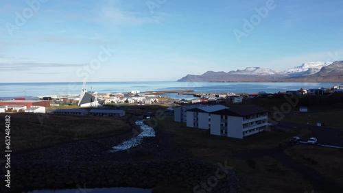 town in iceland Olafsvik, Snaefellsnes, Iceland - Aerial drone view photo