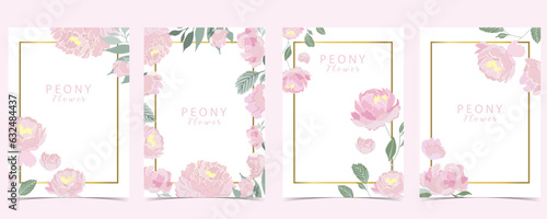 Flower peony background set.Editable vector illustration for birthday invitation,postcard and sticker