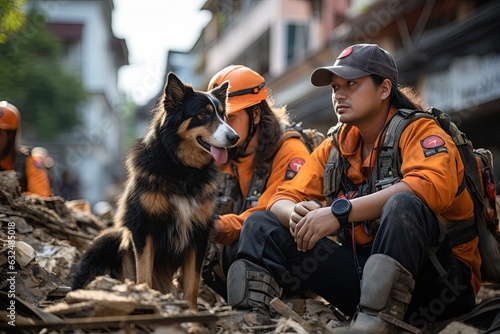 Fotobehang USAR (Urban Search and Rescue), along with their K9 search and rescue dogs