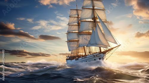 A majestic schooner is sailing on the vast ocean photo