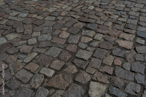 Old Stone Pavement Texture Background, Granite Cobblestone Road Pattern, Vintage Block Sidewalk