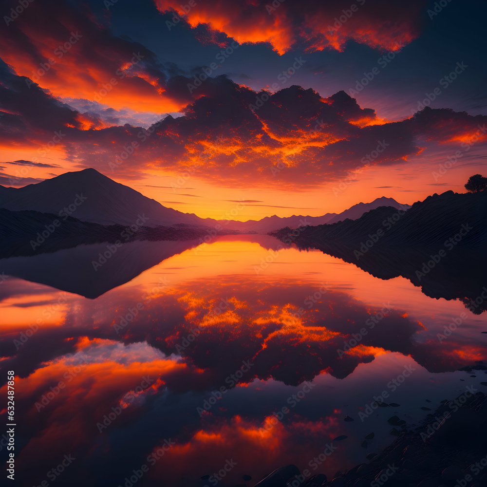 a beautiful sunset over a lake with mountains in the background, generative AI
a beautiful sunset over a lake with mountains in the background, generative AI