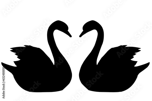 silhouettes of two swans facing each other