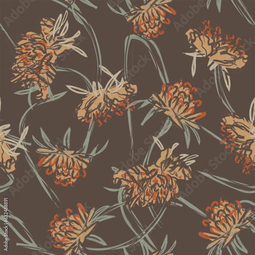 Neutral Colour Botanical Floral Seamless Pattern Design