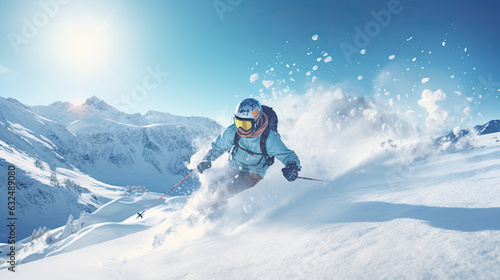 extreme skiing, skier in snowy mountains