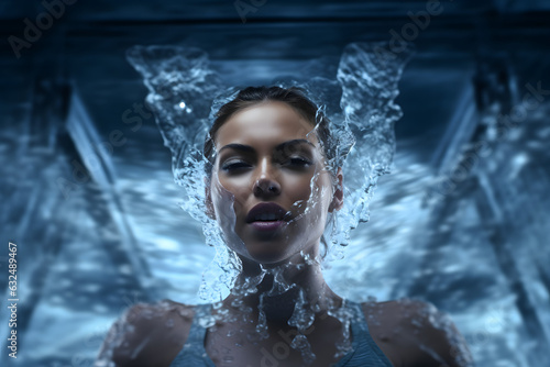 Graceful Serenity  Attractive Woman Immersed in an Ice Bath