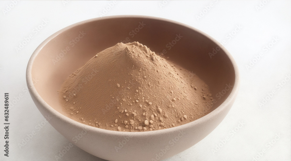 Bowl of healthy matcha root powder on neutral grey by Generative AI Bowl of healthy matcha root powder on neutral grey by Generative AI