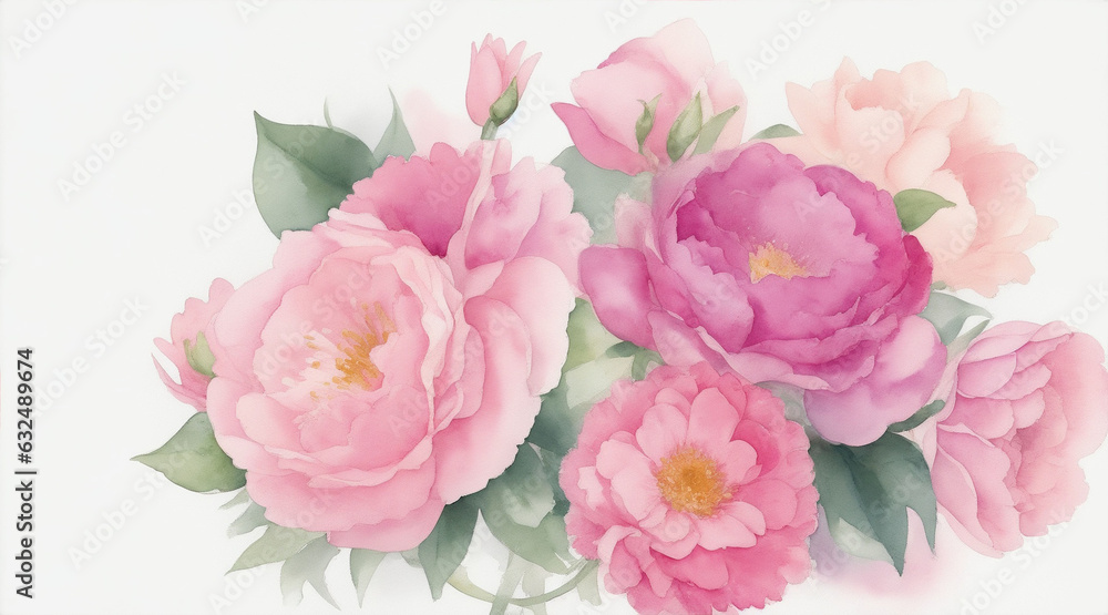 Floral bouquet with a pink background and a pink flower with in a watercolor style by Generative AI
