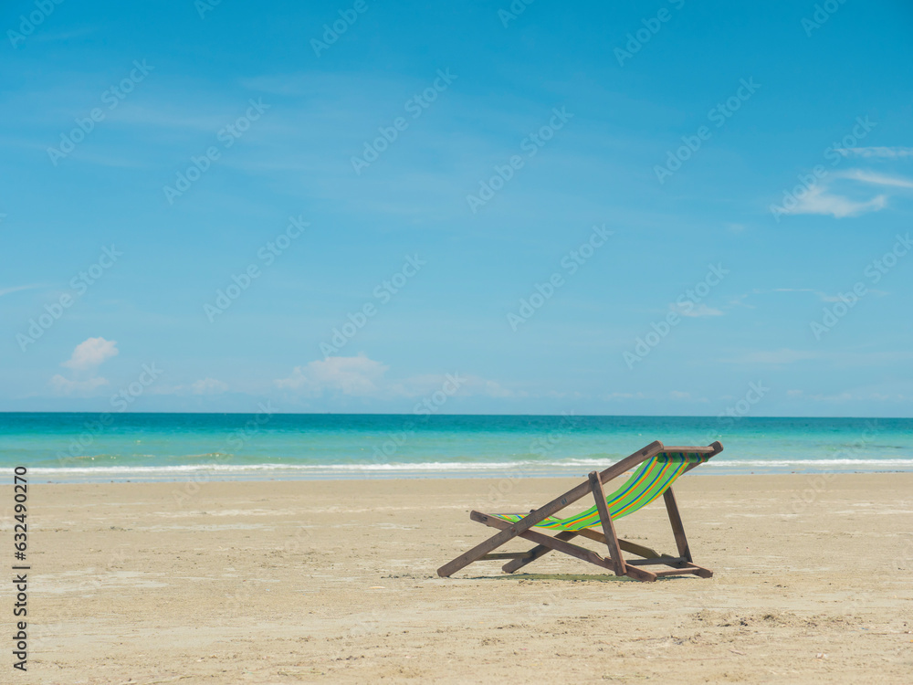 Sun bed chair on empty tropical ocean beach at hat Namsai East of Thailand. Sun bed chair on empty tropical ocean beach at hat Namsai East of Thailand.