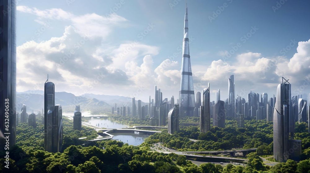 Fototapeta premium a city skyline with a river