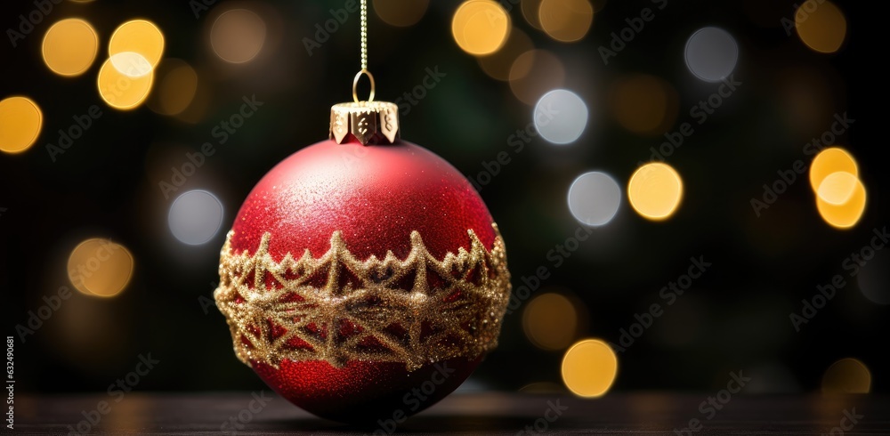Decorative Christmas ball hangs on the Christmas tree. created with Generative AI technology Decorative Christmas ball hangs on the Christmas tree. created with Generative AI technology