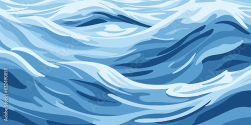 Blue ripples and water splashes waves surface flat style design vector illustration. Sea or river splashes water texture background. A restless surface of the sea, ocean, lake or river sways in waves