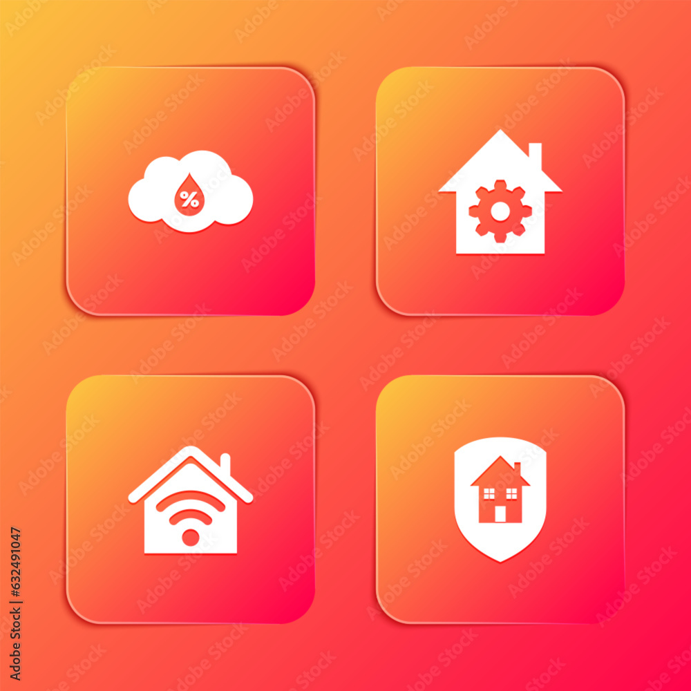Set Humidity, Smart home settings, with wi-fi and House under protection icon. Vector Set Humidity, Smart home settings, with wi-fi and House under protection icon. Vector