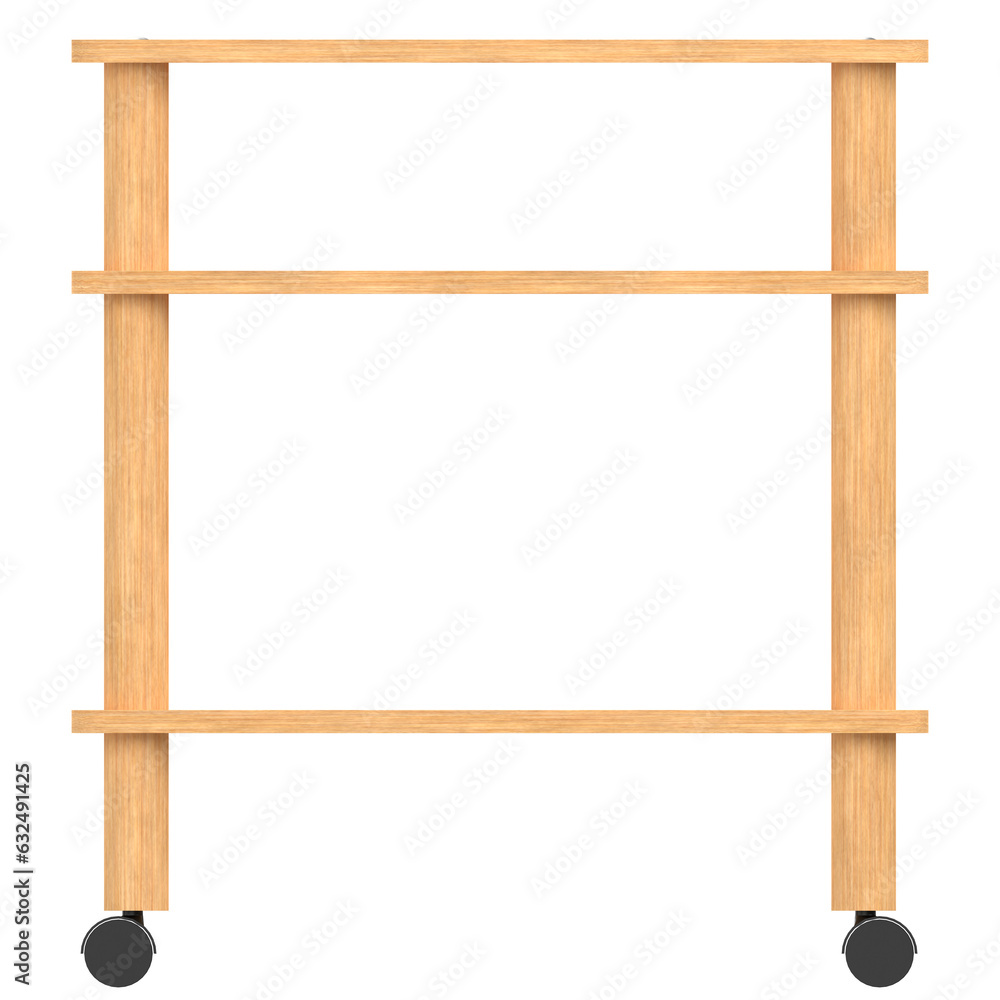 3D rendering illustration of a wooden utility cart