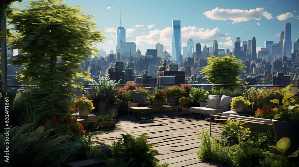 a city skyline with trees and plants a city skyline with trees and plants