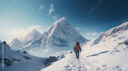 a person hiking up a snowy mountain