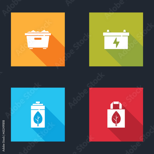 Set Trash can, Car battery, Eco nature leaf and and Shopping bag with recycle icon. Vector