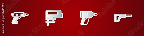 Set Electric cordless screwdriver, jigsaw, and Reciprocating icon. Vector