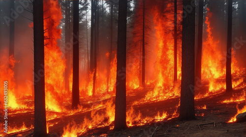 Burning forest inferno destroys natural environment completely by Generative AI