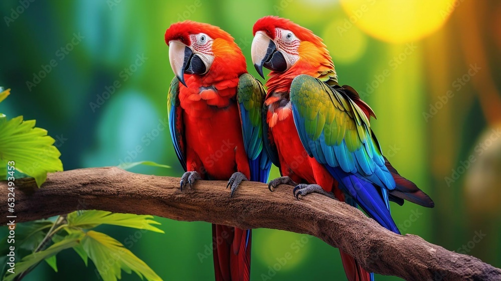 Obraz premium a group of colorful birds on a tree branch