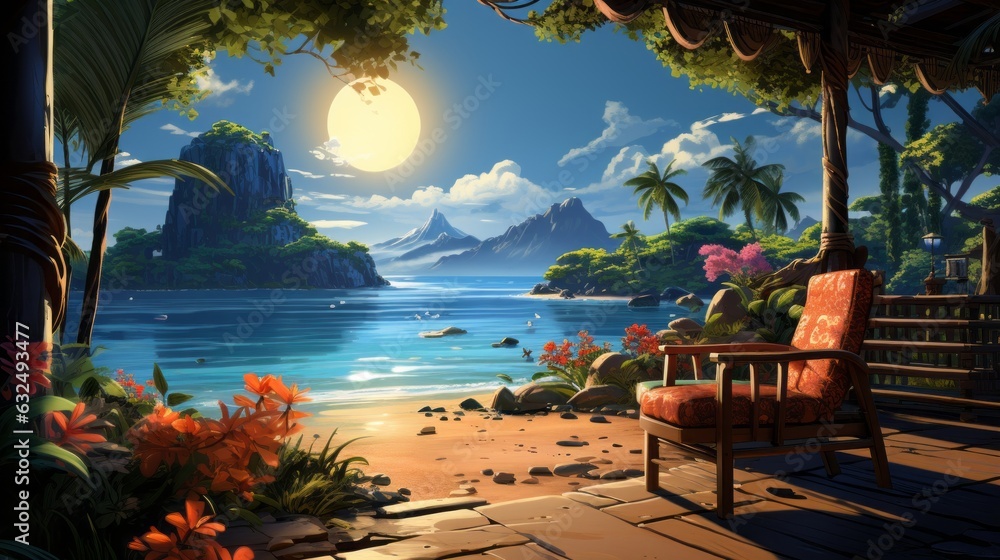 Fototapeta premium Dream vacation landscape place. Beautiful illustration picture. Generative AI