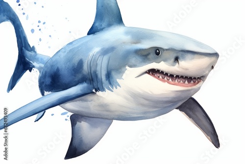 Hand drawn watercolor shark. Beautiful illustration picture. Generative AI