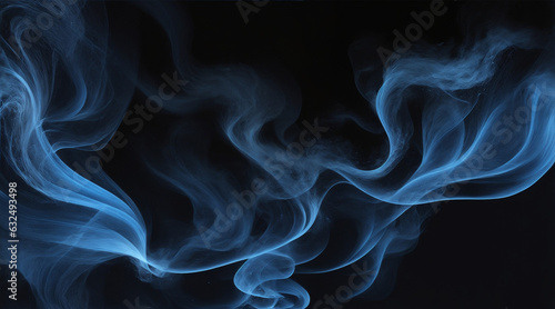 Blue smoke waves on black background by Generative AI