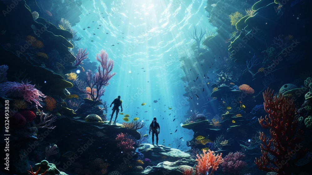 Fototapeta premium a group of people in a fish tank