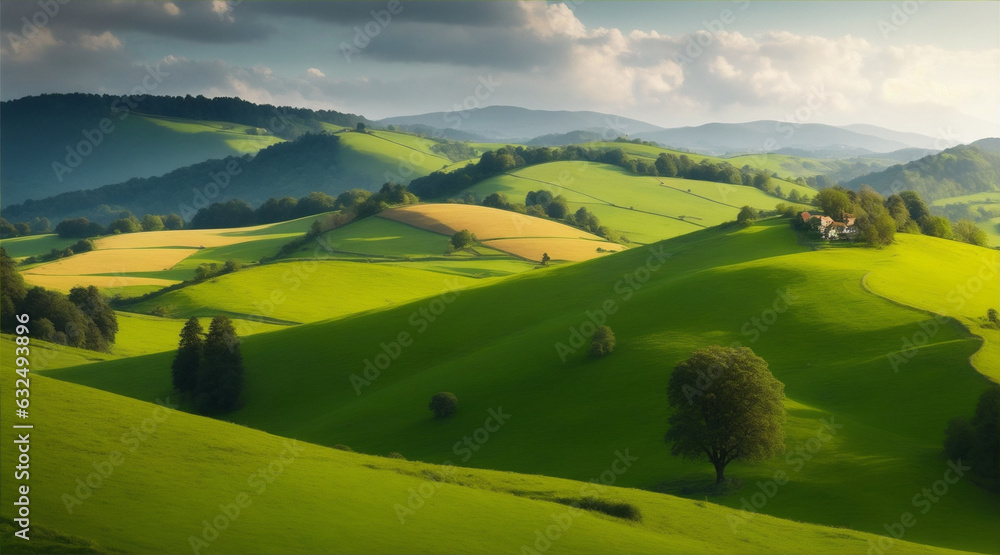 A Beautiful Countryside Landscape with Hills by Generative AI