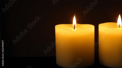 Lit candles on a black background by Generative AI