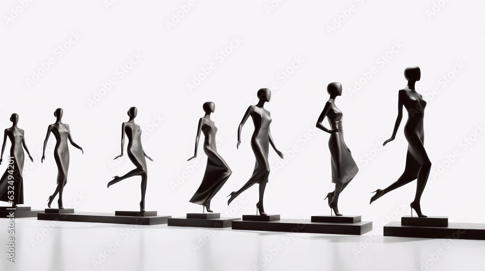 Obraz premium Little statuettes of fashion models against white background. Beautiful illustration picture. Generative AI
