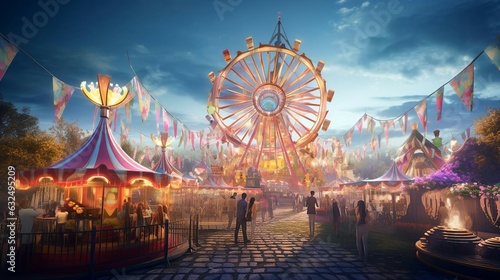 a ferris wheel with people walking around