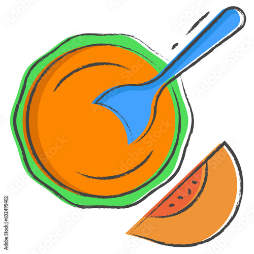Vector hand drawn peach baby puree illustration icon