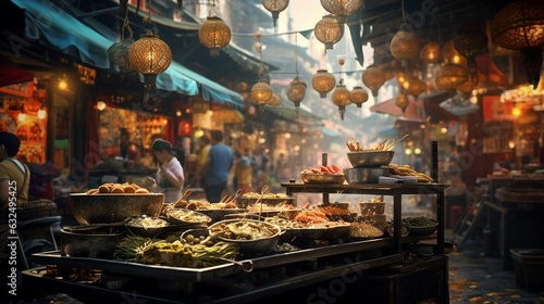 a market with many bowls of food