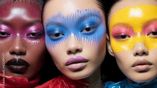 Fashionable make up on asian women faces. Beautiful illustration picture. Generative AI