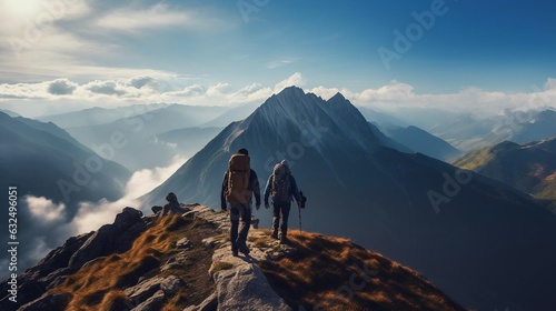 a couple of people hiking on a mountain
