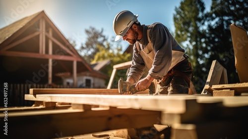 The carpenter working with wood on the site