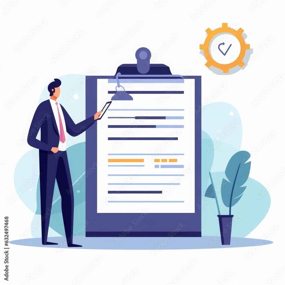 Checklist. The manager checks the last item.. illustration, Generative AI Checklist. The manager checks the last item.. illustration, Generative AI