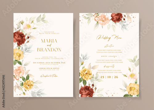 Wedding invitation card template with beautiful floral