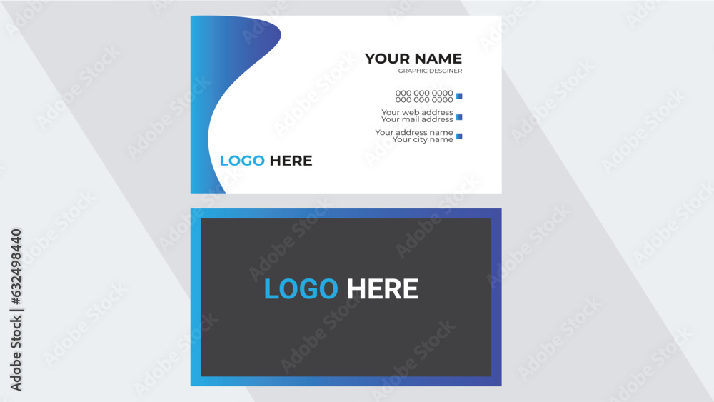 modern name card and business card.Blue business card flat design template vector