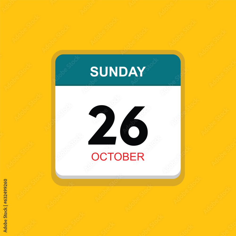 october 26 sunday icon with yellow background, calender icon