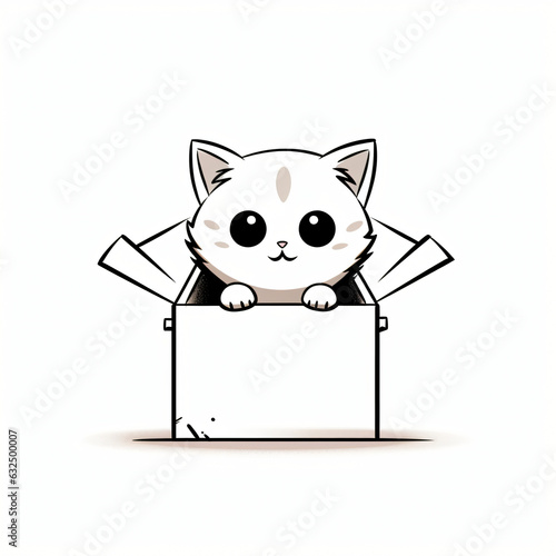 A delightful printable black-and-white coloring page of a cat looking out of box for kids. 