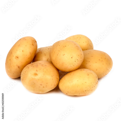 Washed potatoes on a white background