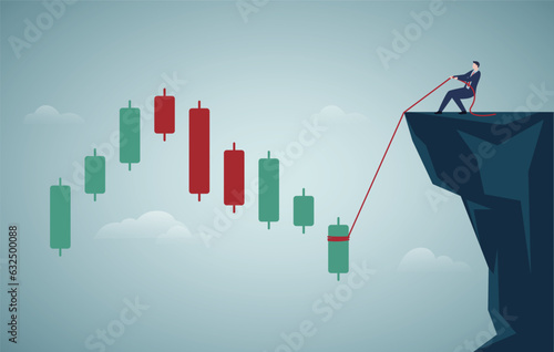 Candlestick signal to buy or sell in crypto trading or stock market, rising equities and hopes of economic recovery, businessman trader hoping stock market rally.