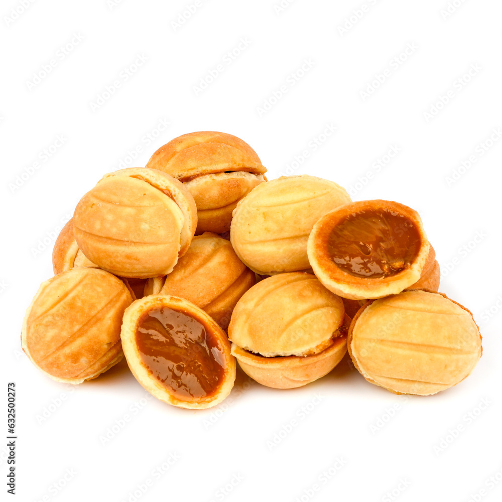 Nut with condensed milk on a white background Nut with condensed milk on a white background